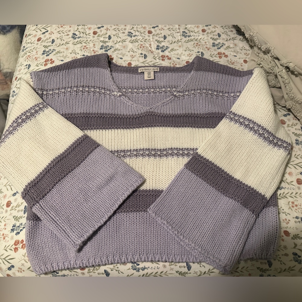 Sincerely Jules Lavender and Cream Striped Sweater